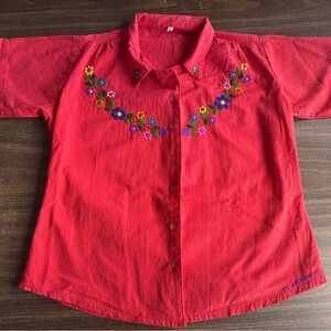 Red Floral Button-Up Shirt